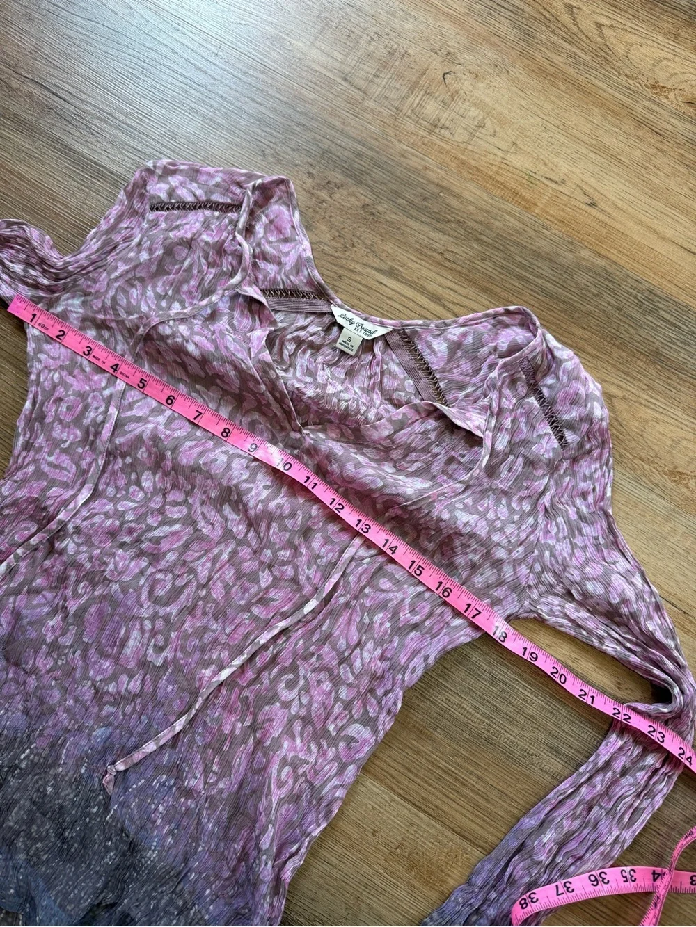 Lucky Brand Fairycore Pink Sheer Ombre Floral Long Sleeve V-Neck Top